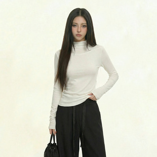 韩系半高领针织长袖T恤女套头时尚修身内搭打底衫简约风休闲上衣