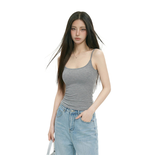 灰色带胸垫的针织吊带背心女夏无袖美背内搭外穿修身极简亲肤上衣