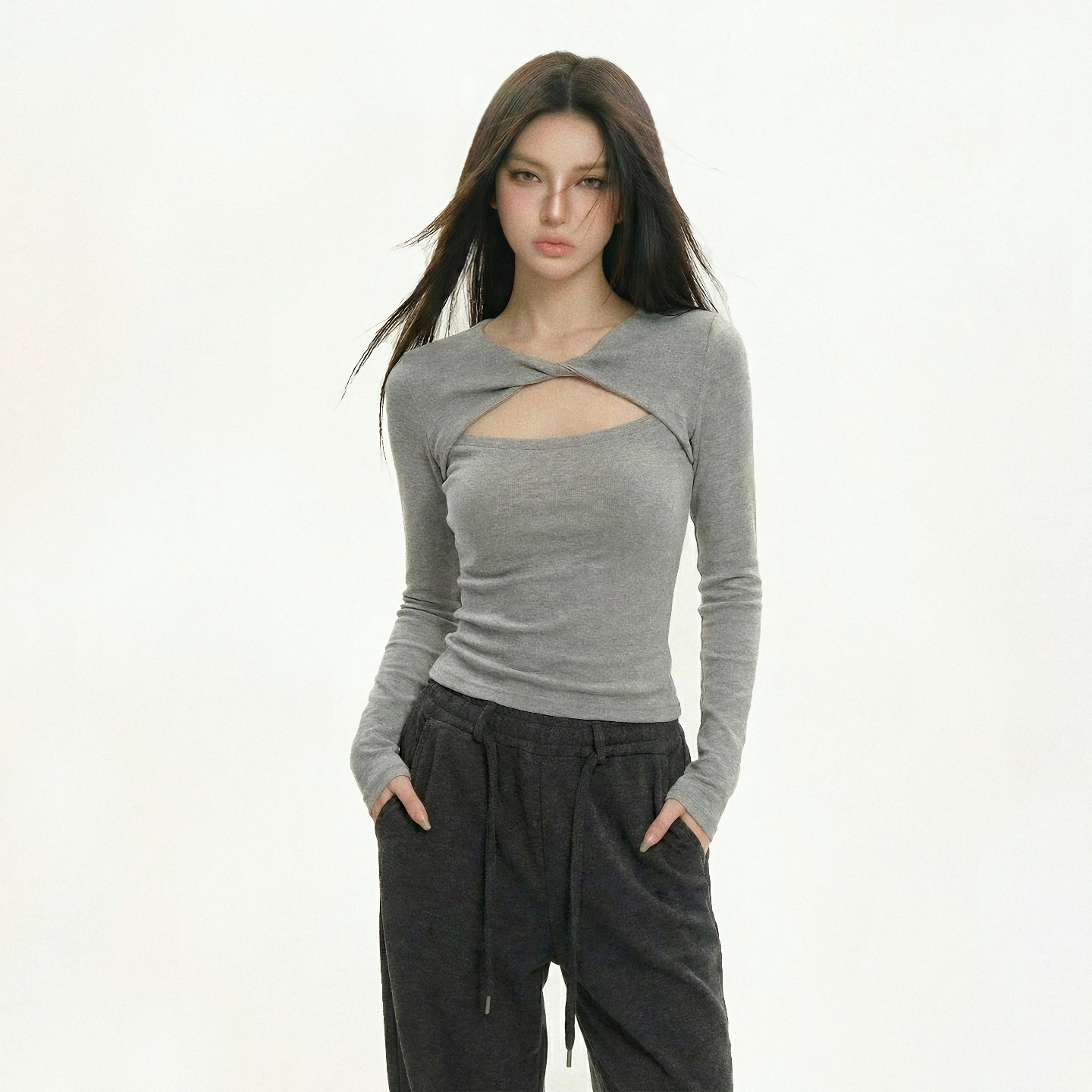 美式辣妹风纯色镂空长袖t恤女设计感时尚修身短款紧身打底衫上衣,女装/女士精品,T恤,淘宝优惠券,粉丝福利购,淘宝优惠卷