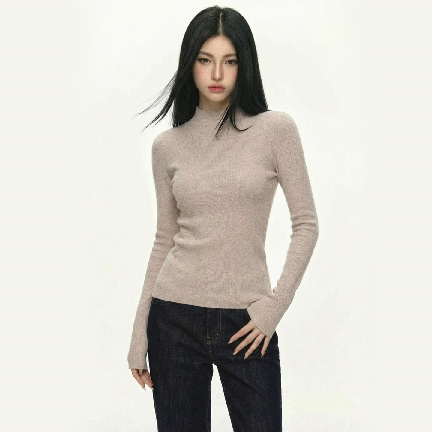 秋冬女羊毛半高领修身针织打底衫