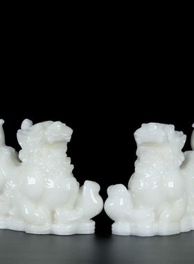 手工雕刻原创天然白玉公母貔貅摆件玉石招财皮丘办公室玄关装饰品
