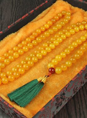 天然黄玛瑙佛珠玉石念珠佛珠项链玉石玉佩手链108颗项链念珠佛珠