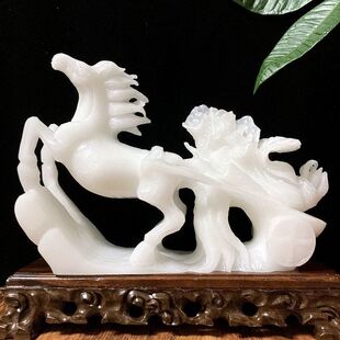阿富汗天然玉石马摆件白玉生肖马家居客厅办公室装饰乔迁开业礼品