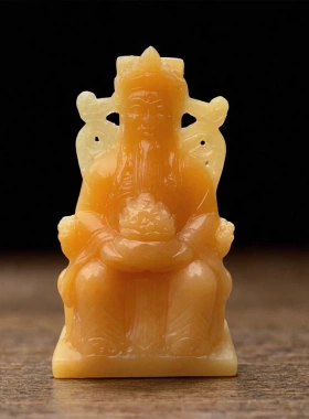 天然米黄玉财神招财摆件