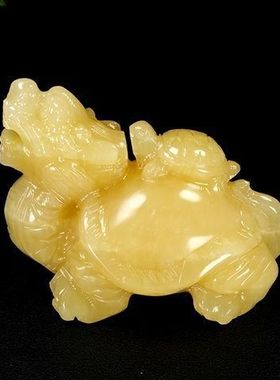 手工雕刻天然黄玉子母龙龟招财纳福玉石雕刻客厅书房玄关摆件装饰
