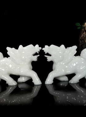 天然阿富汗白玉石麒麟摆件公司企业开业摆设家居玄关客厅酒店乔迁