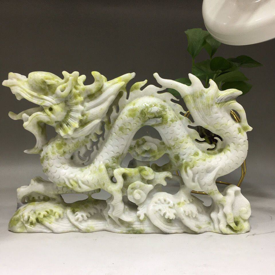天然蓝田玉玉石龙摆件客厅玄关岫岩玉生肖龙摆饰办公室玉石龙摆设