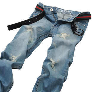 2025秋冬牛仔裤男破洞直筒宽松潮流修身长裤男青年潮牌休闲裤子男