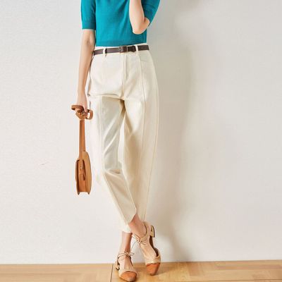 25年春夏新款日系百搭白色磨毛斜纹肌理纯棉休闲牛仔裤女11508