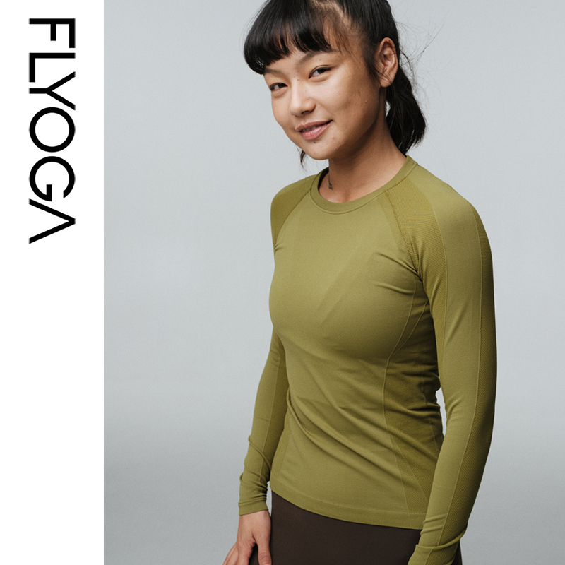 FLYOGA飞蓝瑜伽服女上衣专业运动t恤长袖跑步健身服秋冬长袖33401