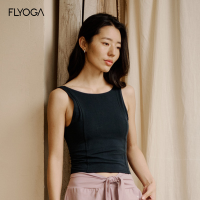 FLYOGA飞蓝瑜伽服云麻健身普拉提一体式运动带胸垫黑色训练背心女
