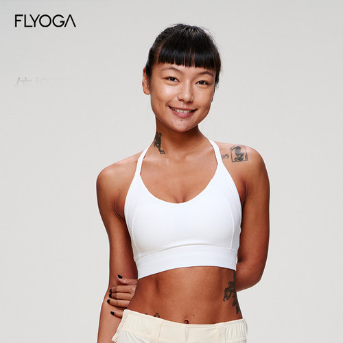 FLYOGA飞蓝瑜伽服一体式固定杯普拉提健身美背白色运动背心上衣女