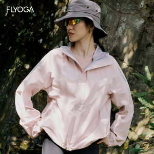 FLYOGA飞蓝粉色软壳冲锋衣轻量户外连帽骑行防风防泼水夹克女外套