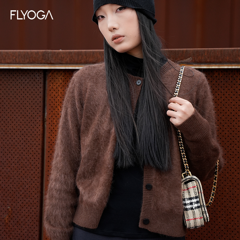 FLYOGA飞蓝羊绒纽扣开衫外套修身显瘦保暖上衣53616