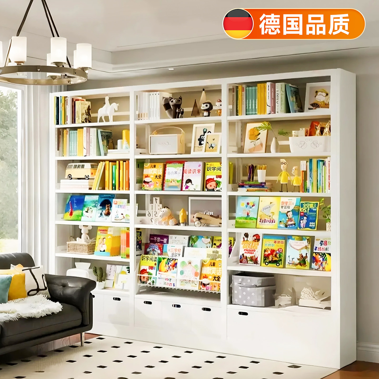 图书馆钢制书架家用儿童书柜绘本架落地置物架简易书柜铁艺储物架图片