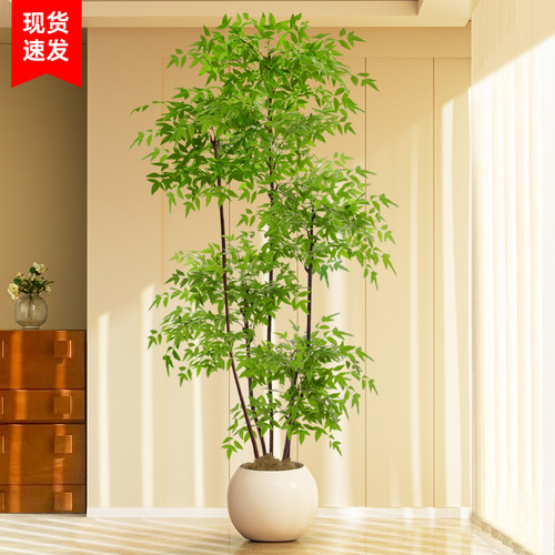 南天竹仿真绿植盆栽摆件轻奢造景