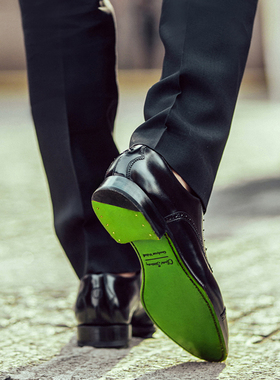 贝克汉同款OliverSweeney手工牛皮商务正装绿底皮鞋德比婚鞋男