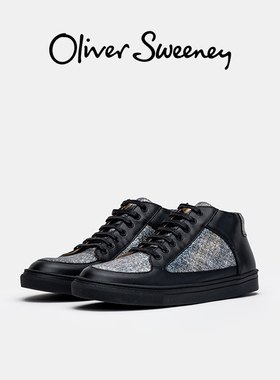 25秋新款|oliver sweeney牛皮亮片黑银撞色复古高帮休闲板鞋女