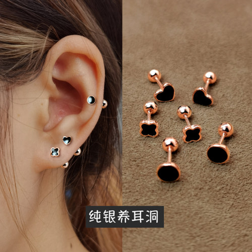 纯银耳骨钉螺丝睡觉免摘四叶草