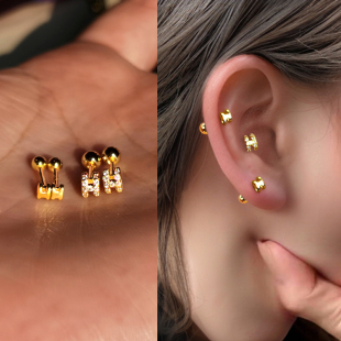 独特H套装 925纯银养耳洞耳骨钉高级感轻奢女耳蜗钉小耳钉耳饰耳环