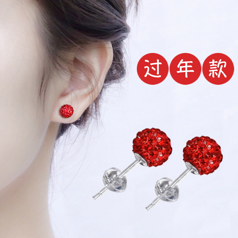 2020新款潮红色适合过年的耳环耳饰本命年纯银女耳钉新年耳饰品