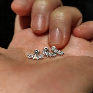 超闪925纯银针耳钉小耳骨钉女高级感轻奢叠戴耳蜗钉耳屏耳骨耳环