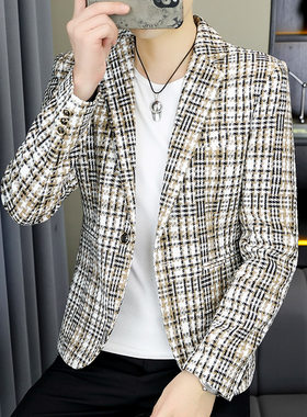 春秋季韩版修身格纹西装休闲西服