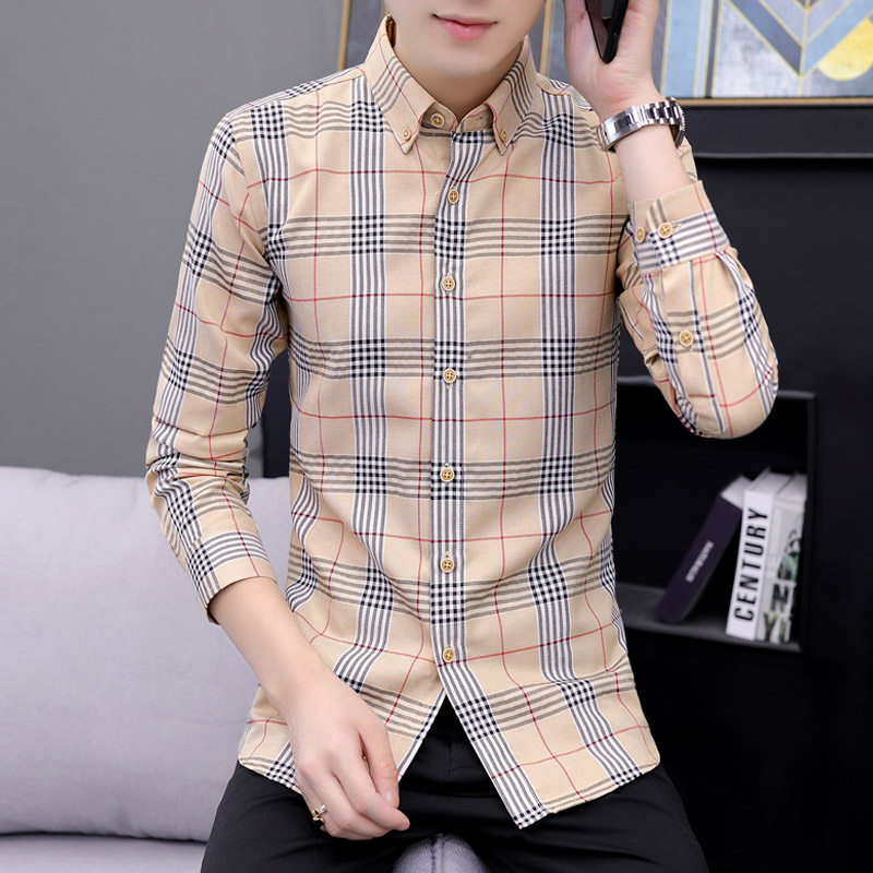 经典复古方格子衬衫男士长袖春秋季韩版修身休闲百搭衬衣潮流上衣,男装,衬衫,淘宝优惠券,粉丝福利购,淘宝优惠卷