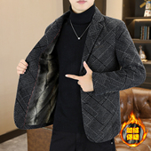商务休闲雪尼尔单西服外套保暖男装 男士 加绒加厚毛呢子西装 秋冬季