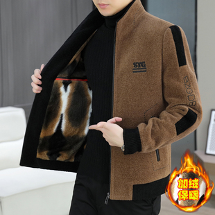 秋冬季加绒外套男士潮流高端短款毛呢大衣休闲保暖金貂绒呢子夹克