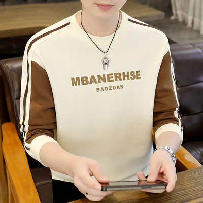 拼色卫衣男款春秋季圆领长袖t恤潮牌2025新款帅气内搭打底衫上衣