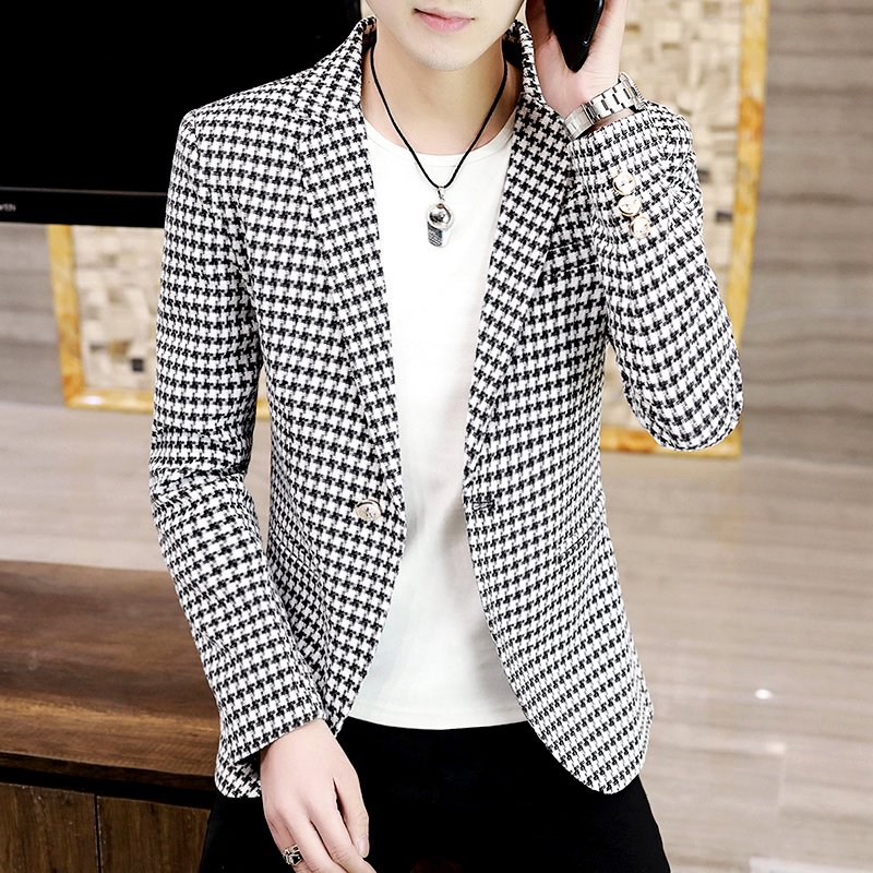 休闲时尚男装小西装外套千鸟格