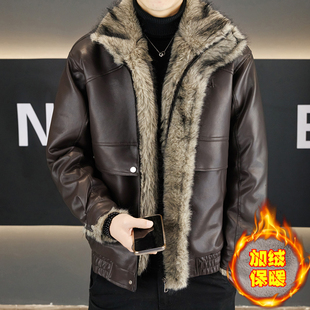 加绒加厚PU皮衣高级感皮草外套潮 冬季 美式 座山雕皮毛一体夹克男士