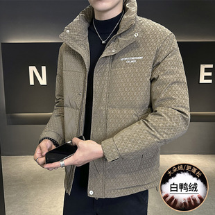 轻薄款 立领高级感保暖冬装 白鸭绒外套 冬季 痞帅潮牌印花羽绒服男士