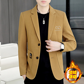 双扣小西装 秋冬季 外套潮 高品质刺绣韩版 修身 加绒加厚西服男士 时尚