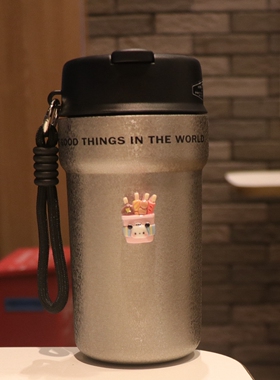 简约时尚保温咖啡杯子双饮吸管杯男生便携随行不锈钢水杯高颜值女