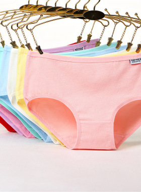 女式纯色纯棉内裤 全棉三角糖果色内裤 少女纯色女裤A001