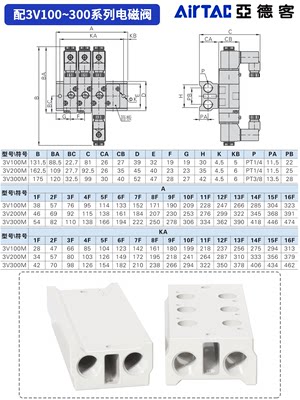 亚德客电磁阀汇流板底座7V0500M100M200M2345678910F