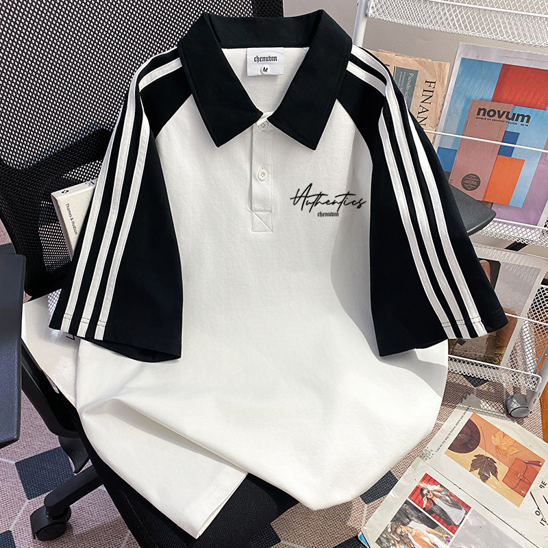 CHENUVM美式重磅polo衫三条杠短袖男女夏季宽松纯棉潮牌流上衣服