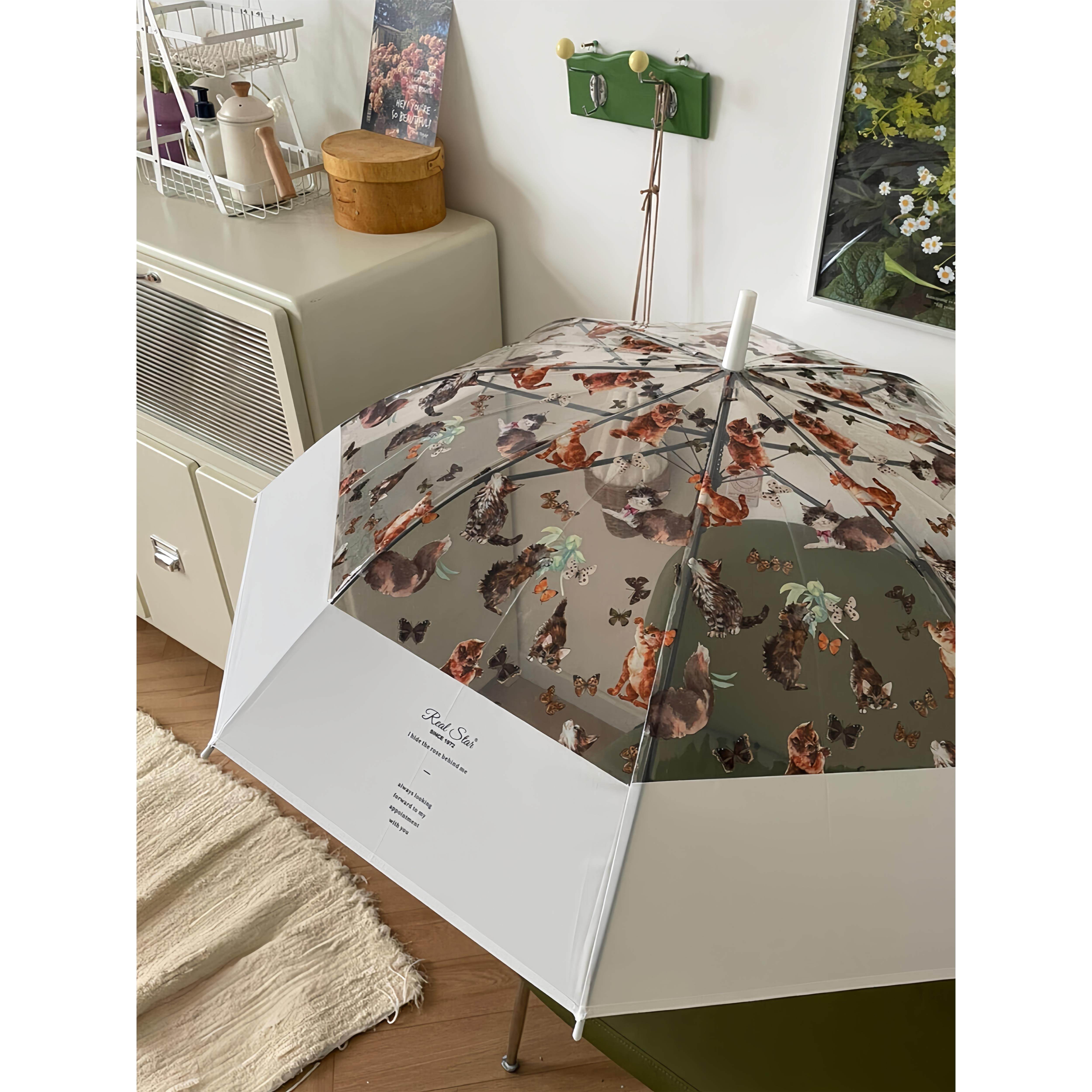 猫咪透明雨伞晴雨两用磨砂雨伞长柄加大加厚加固高颜值2025新款