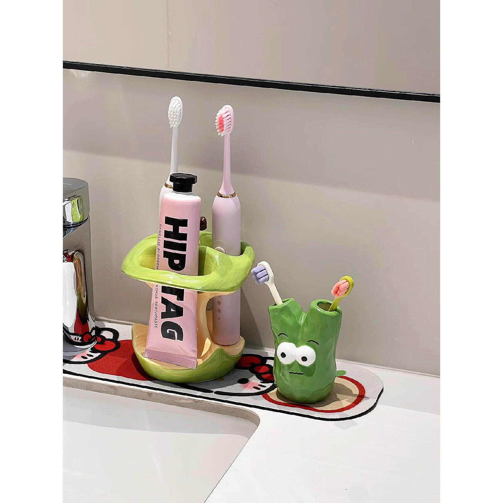 苹果核牙刷架陶瓷卫生间牙膏架置物架浴室台面洗漱台化妆刷收纳筒