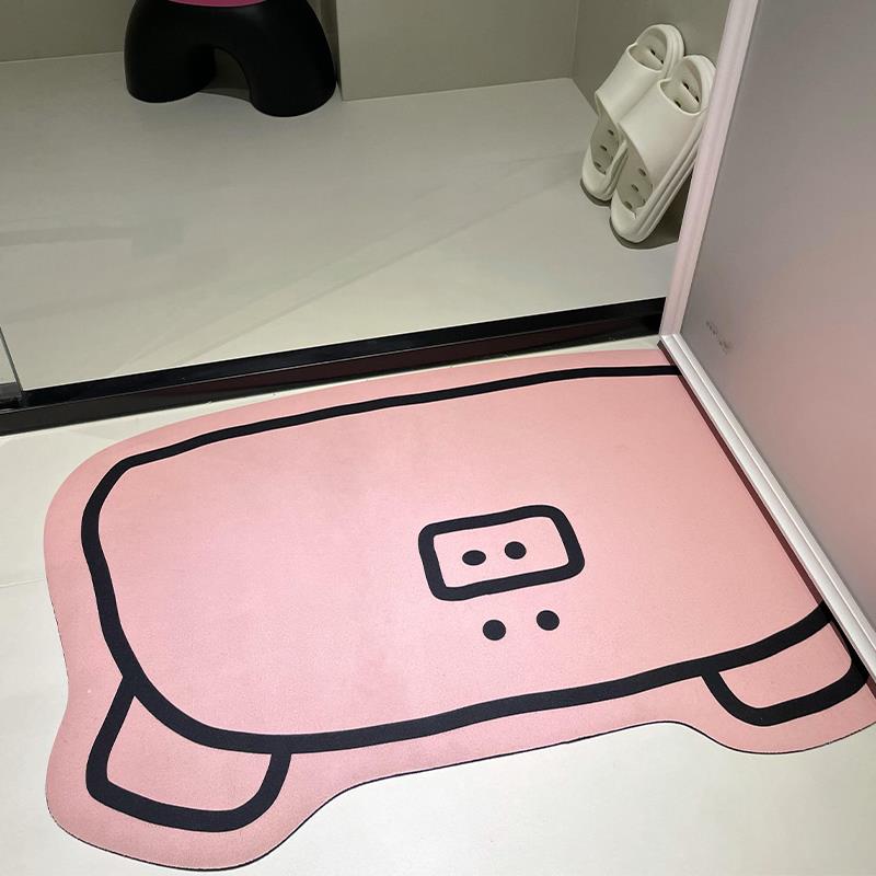 小猪浴室脚垫卫生间硅藻泥吸水速干地垫防滑洗手台厕所门口家用
