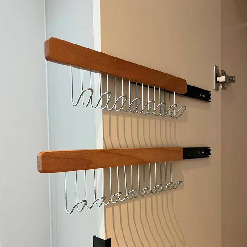 滑轨抽拉吊带衣架挂钩木质家用晾衣架内衣裤多功能2024新款实木