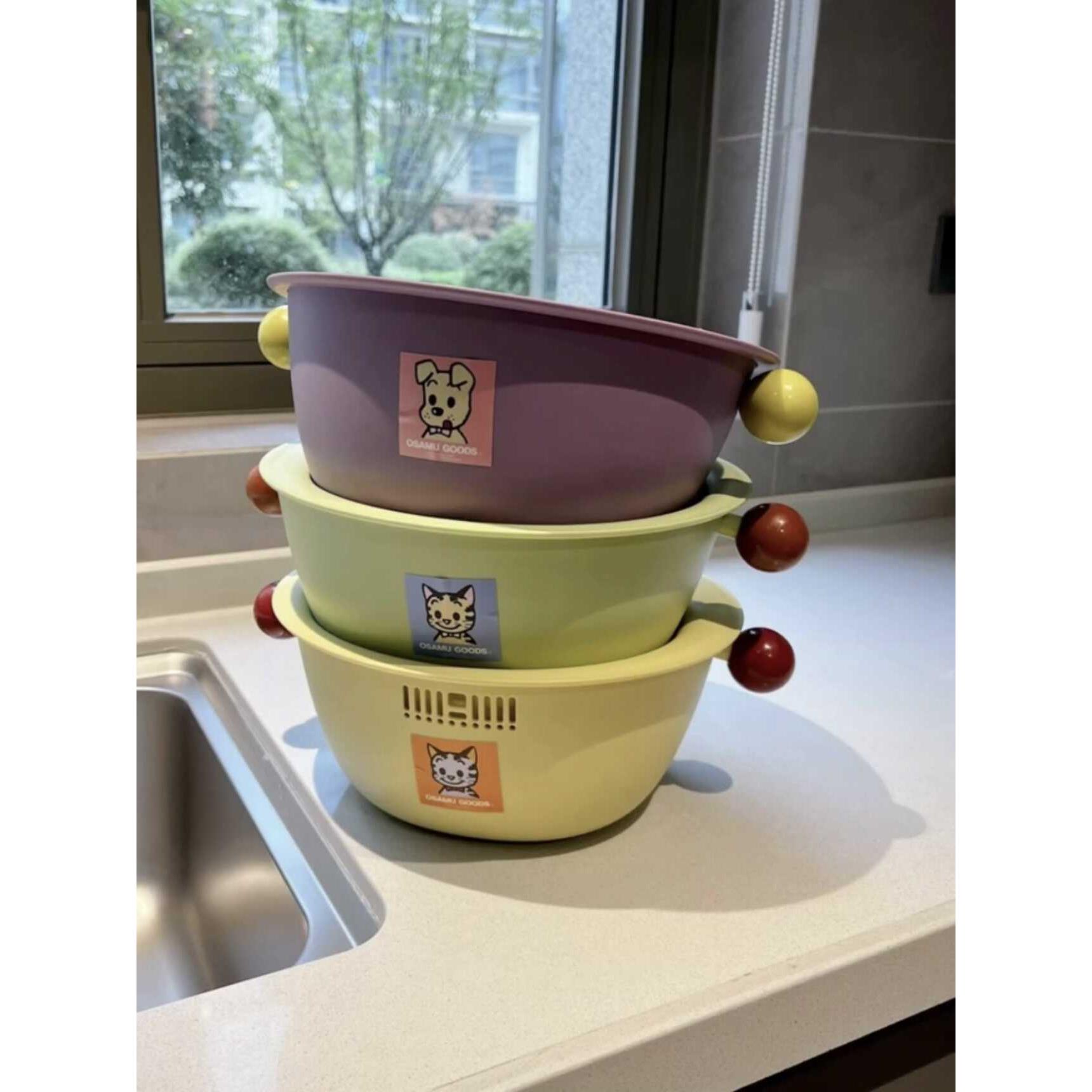 新加100表达多巴胺双层排水篮水果和蔬菜洗涤篮加厚可爱的家新