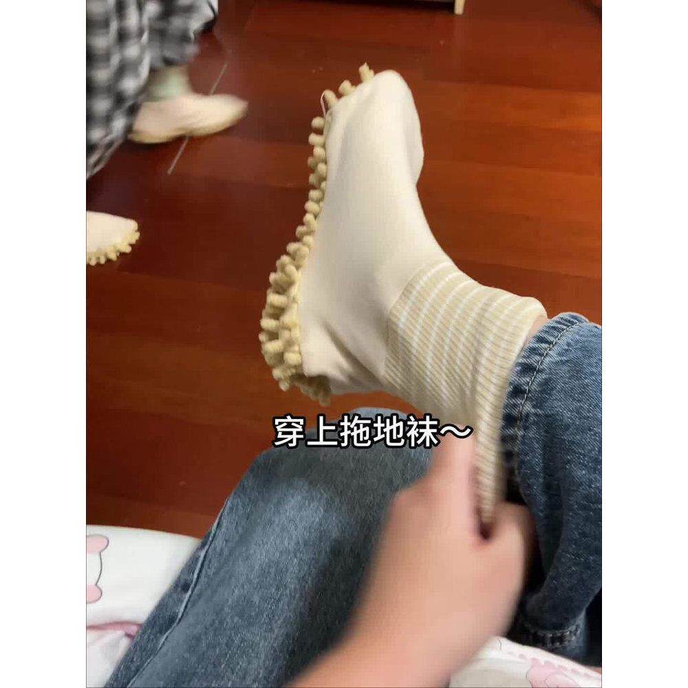 拖地袜子女款2025新款冬加厚中筒袜保暖家居袜学生宽松懒人擦地袜
