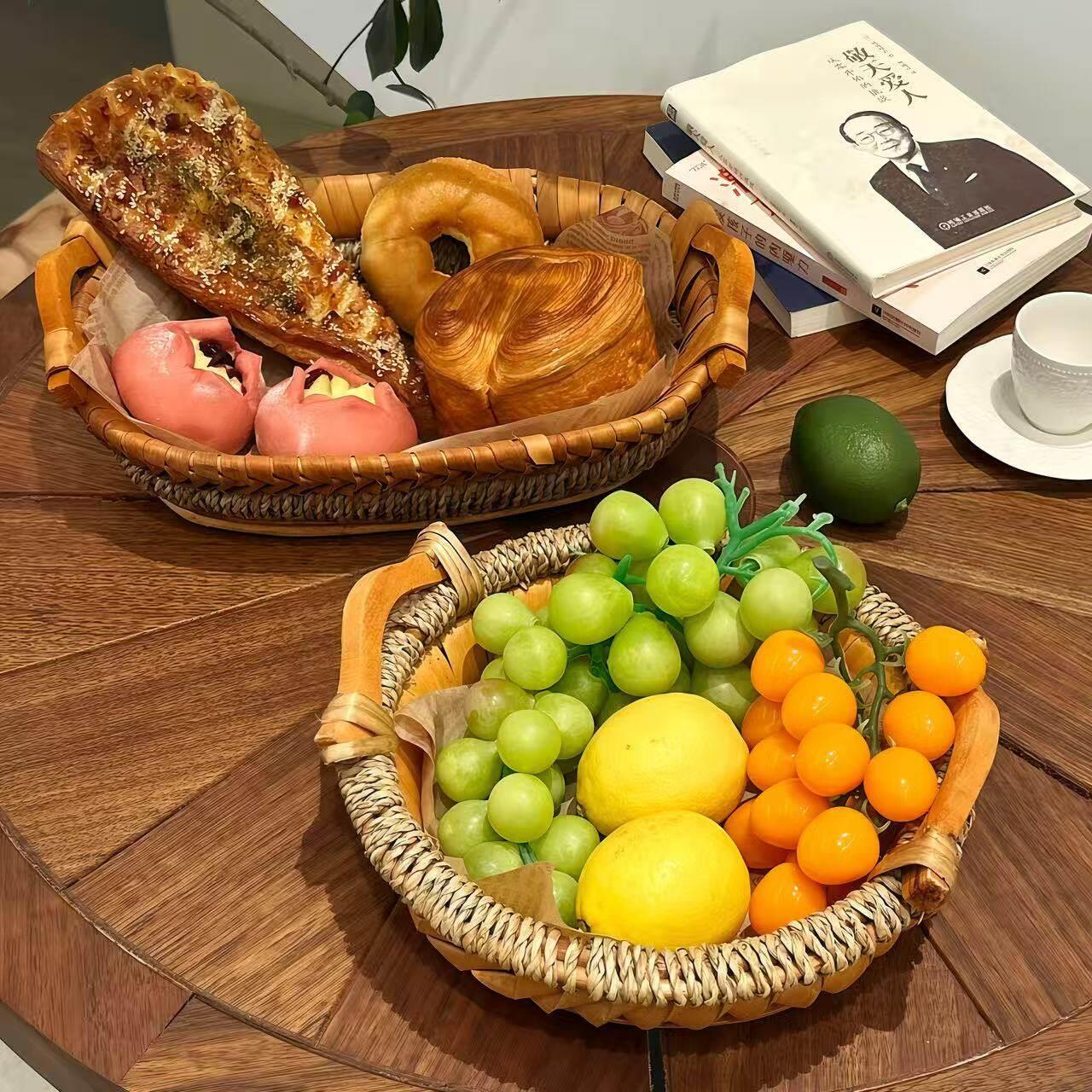 【新家的100个快递】复古柳编果蔬收纳篮客厅茶几面包零食收纳筐