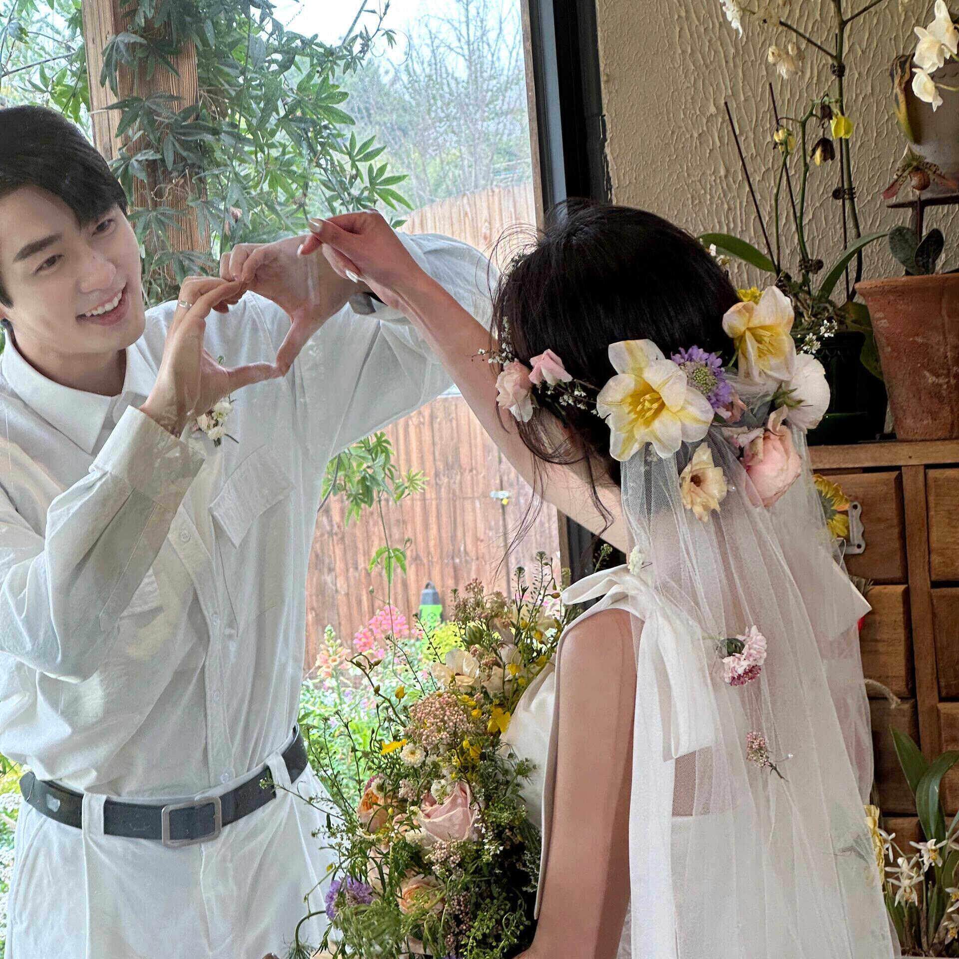 多巴胺头纱diy公主风鲜花发饰新娘结婚造型婚纱照拍摄道具花环ins