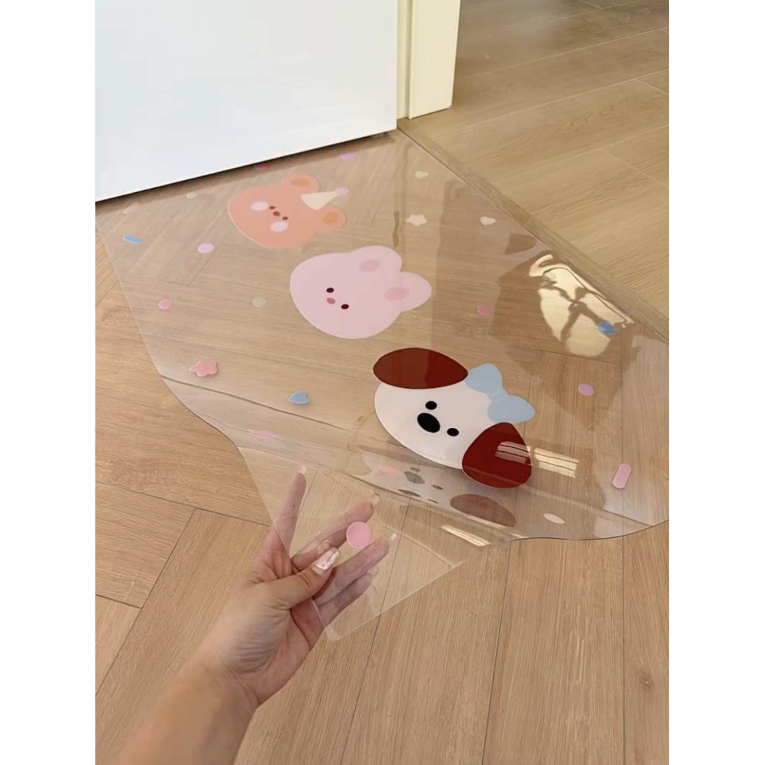 小兔子透明软玻璃地板保护垫可爱的家庭入口门垫防刮耐磨免洗门垫