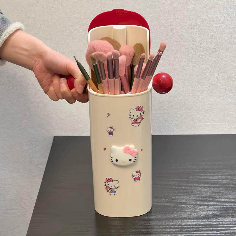 【宿舍好物】哈喽kitty化妆刷收纳筒自动升降防桌面防尘整理盒
