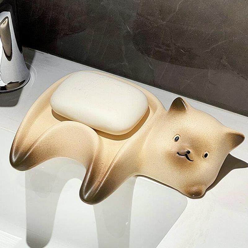 暹罗猫肥皂盒沥水家用卫生间洗手洗漱台可爱陶瓷创意不积水香皂盒